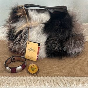 NWT Patricia Nash Fox Fur clutch handbag wristlet wallet western wear cowgirl